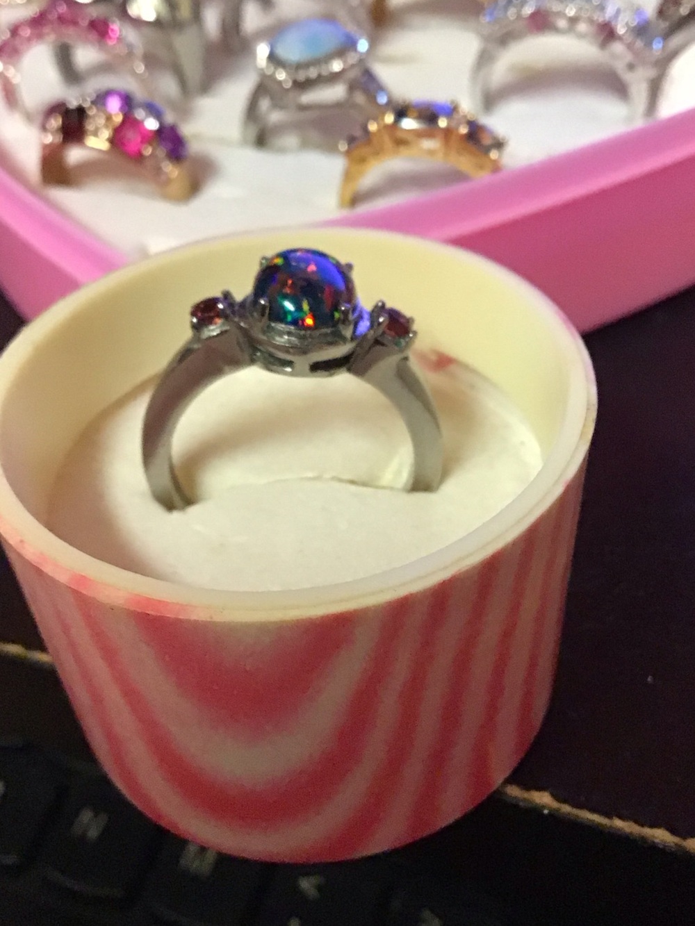 Silver Tone metal band - Multicolor Mosaic Ring - Picture 5 of 11